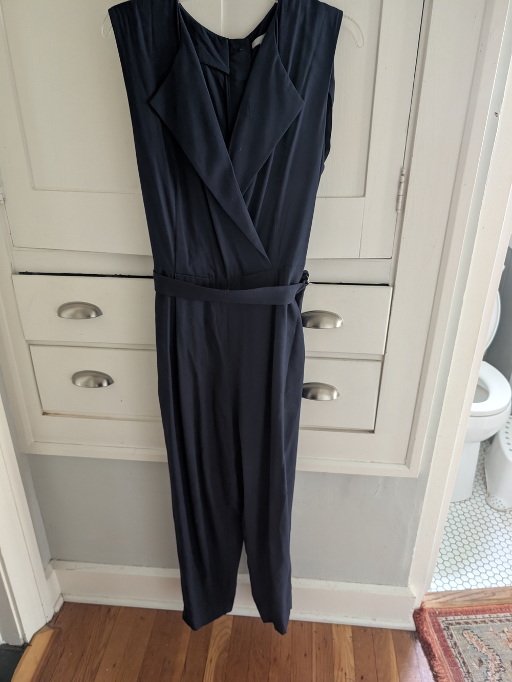 H&M Navy Sleeveless Wrap Jumpsuit with Waist Tie
